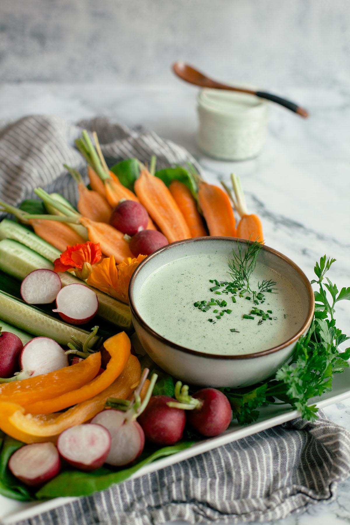Green goddess dressing is a perfect dip for crudite